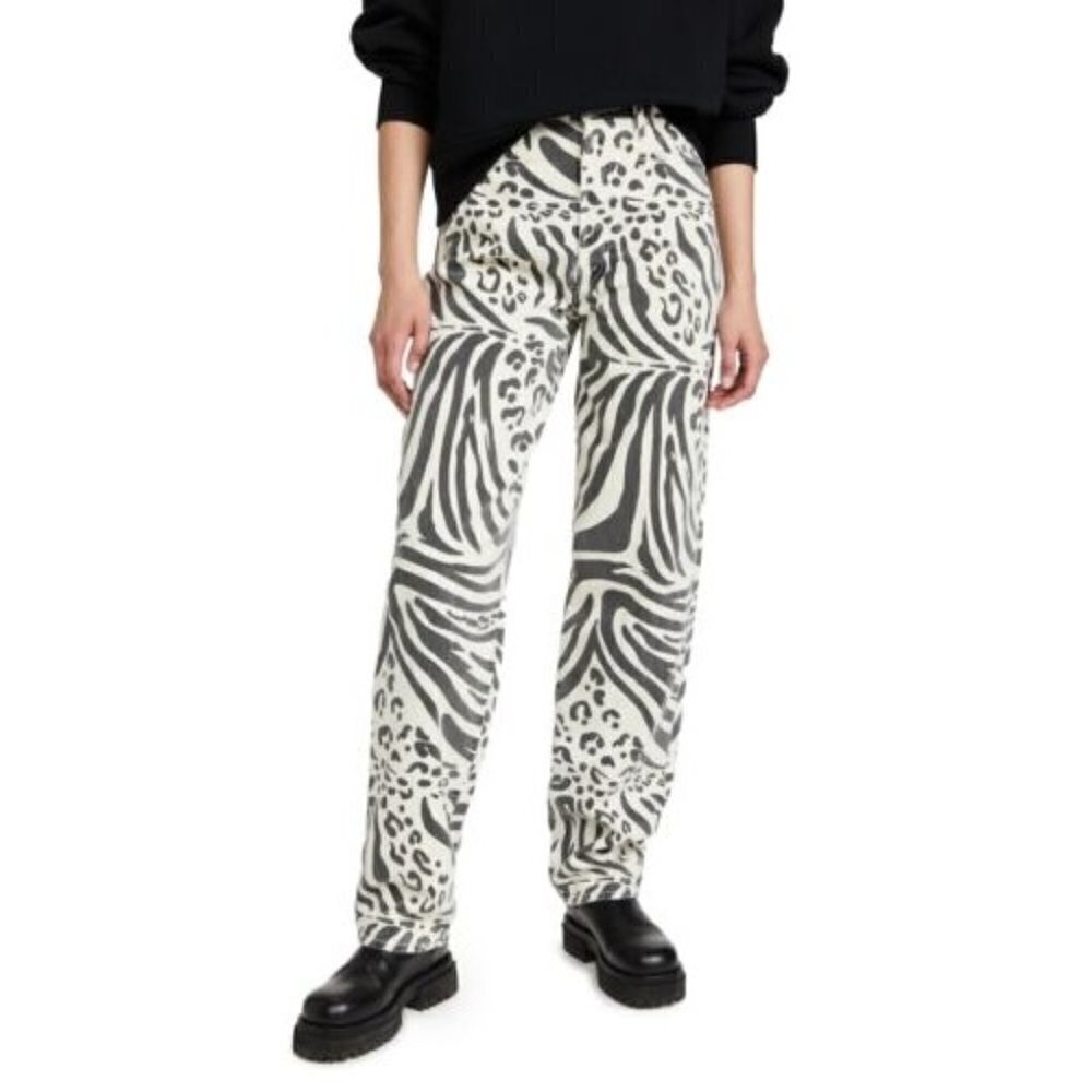 MOTHER High Waisted ZEBRA Jeans Curbside Heel Animal Tracks Black White 32 NWT